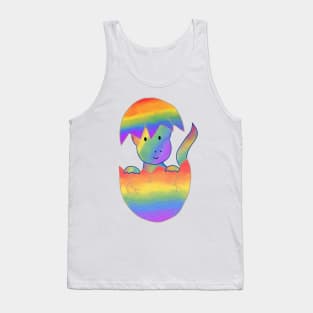 Pride Dinosaur Hatching from a Pride Rainbow Egg Tank Top